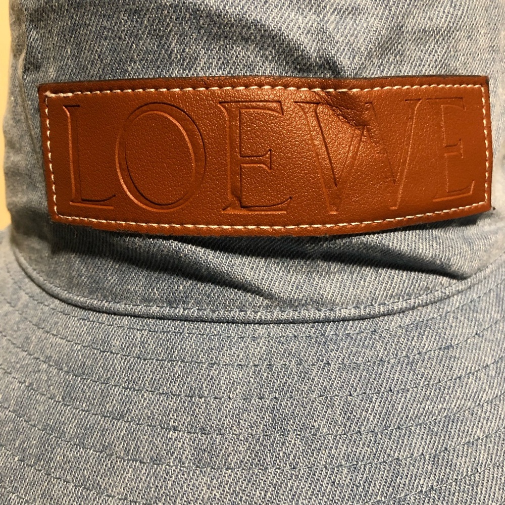 Loewe Denim Bucket Hat with Tan Leather Logo Patch - Picture 2 of 5